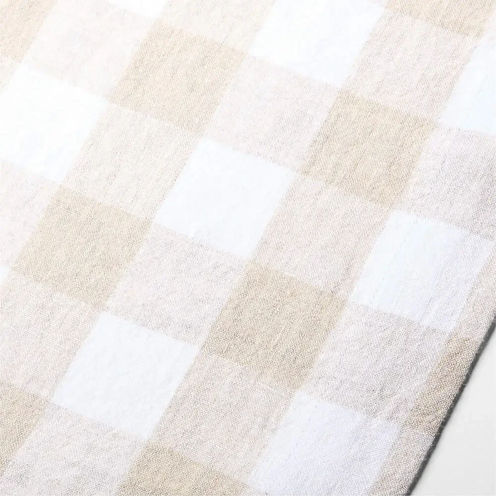 Crate&Barrel Buffalo Check Linen Table Runner – White and Natural New